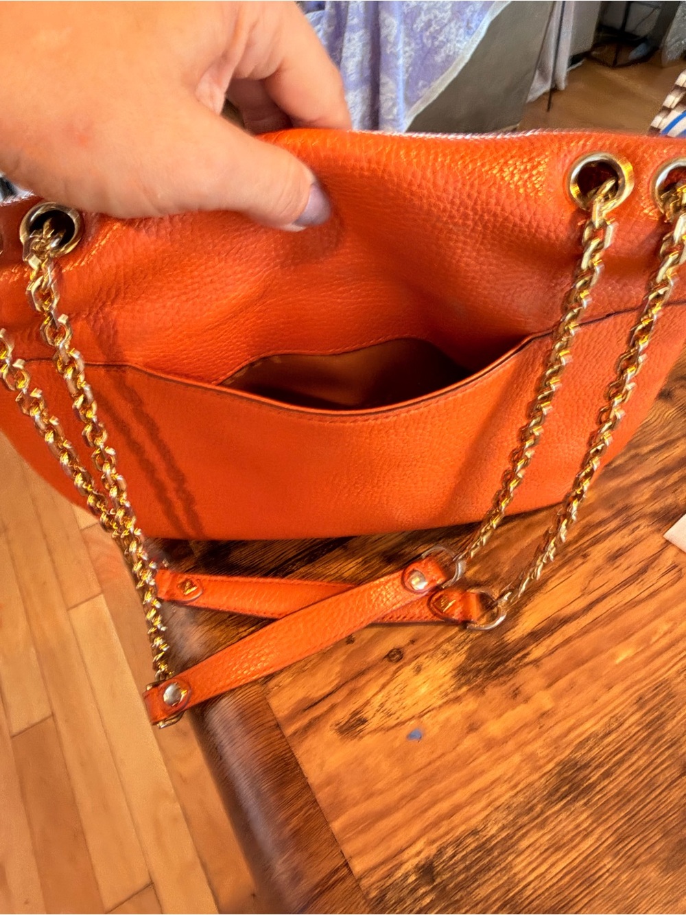 MCM Orange Pebbled Leather two way Chain-Handle Shoulder Bag FLASH SALE - Picture 4 of 10